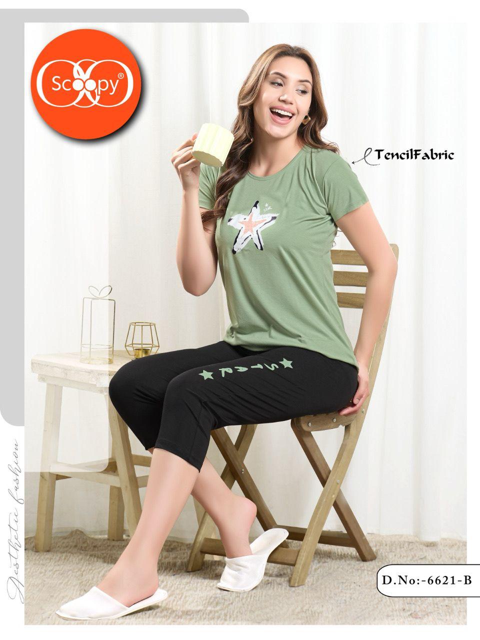 TENCEL T-SHIRT CAPRI SET CONTRAST 6621 B | PREMIUM SOFT FABRIC | M - 2XL
