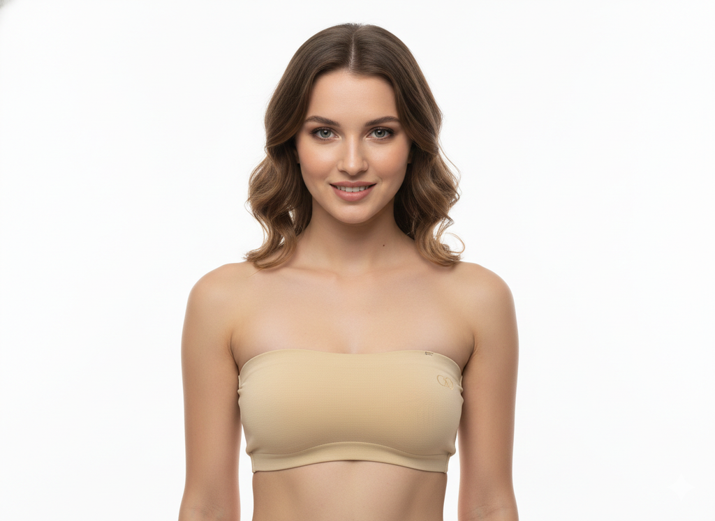 TUBE PAD BRA | PADDED WITH REMOVABLE PADS | NON WIRED | COTTON HOSIERY FABRIC | SEAMLESS | WITH REMOVABLE TRANSPARENT STRAP
