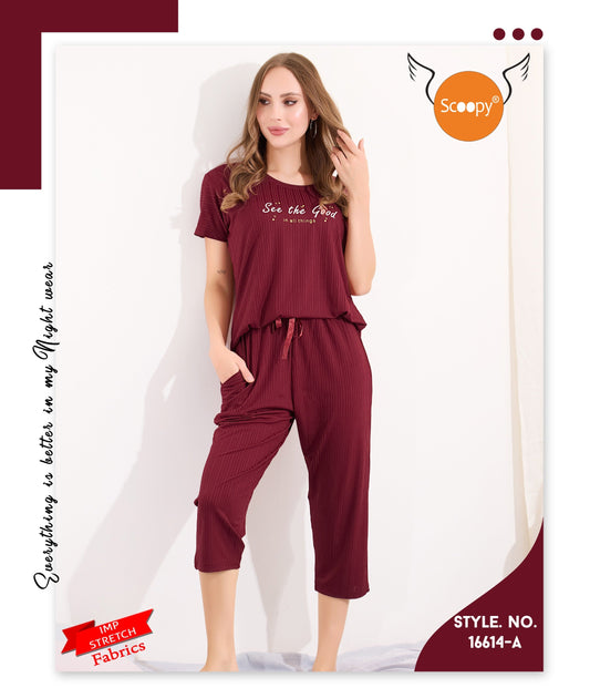 T-SHIRT CAPRI SET  16614 A | IMPORTED PREMIUM STRETCH SOFT FABRIC | M - 3XL