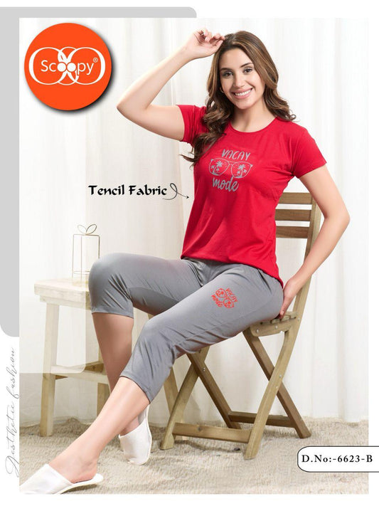 TENCEL T-SHIRT CAPRI SET CONTRAST 6623 B | PREMIUM SOFT FABRIC | M - 2XL