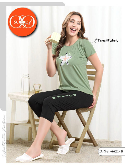 TENCEL T-SHIRT CAPRI SET CONTRAST 6621 B | PREMIUM SOFT FABRIC | M - 2XL