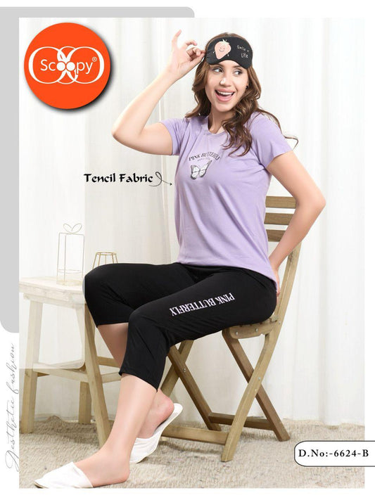 TENCEL T-SHIRT CAPRI SET CONTRAST 6624 B | PREMIUM SOFT FABRIC | M - 2XL