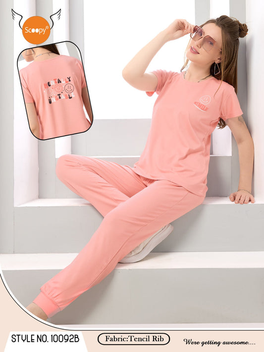 TENCEL RIB T-SHIRT PYJAMA SET 10092 B | PREMIUM SOFT FABRIC | M - 2XL