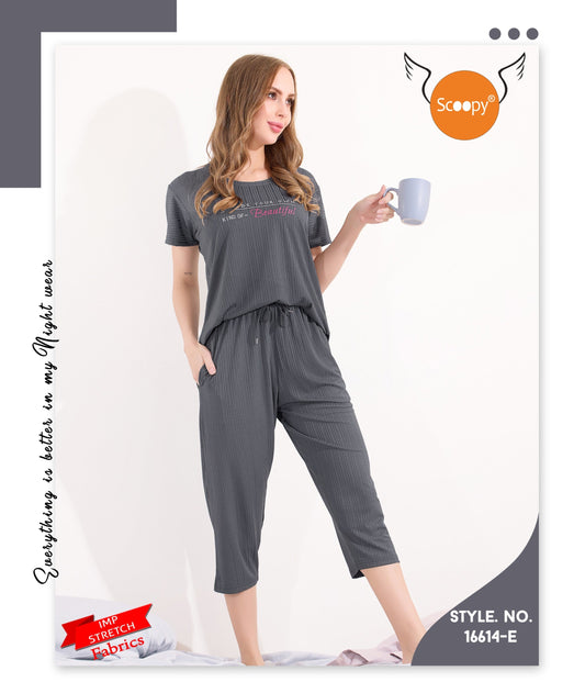 T-SHIRT CAPRI SET  16614 E | IMPORTED PREMIUM STRETCH SOFT FABRIC | M - 3XL