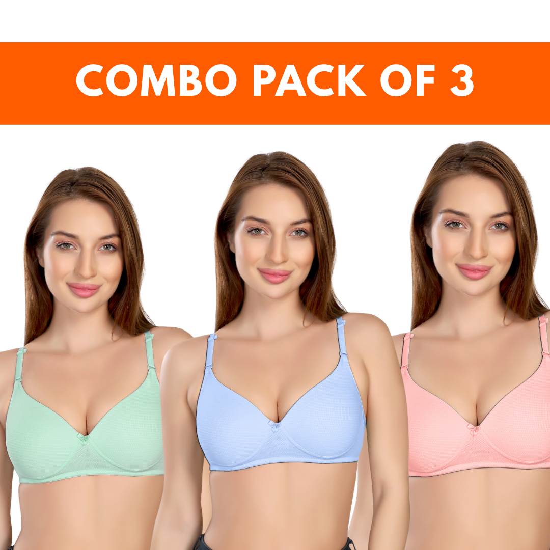 (PACK OF 3) SWEETCORN PAD | B-CUP | PADDED BRA | NON-WIRED | FULL CUP BRA | POPCORN FABRIC