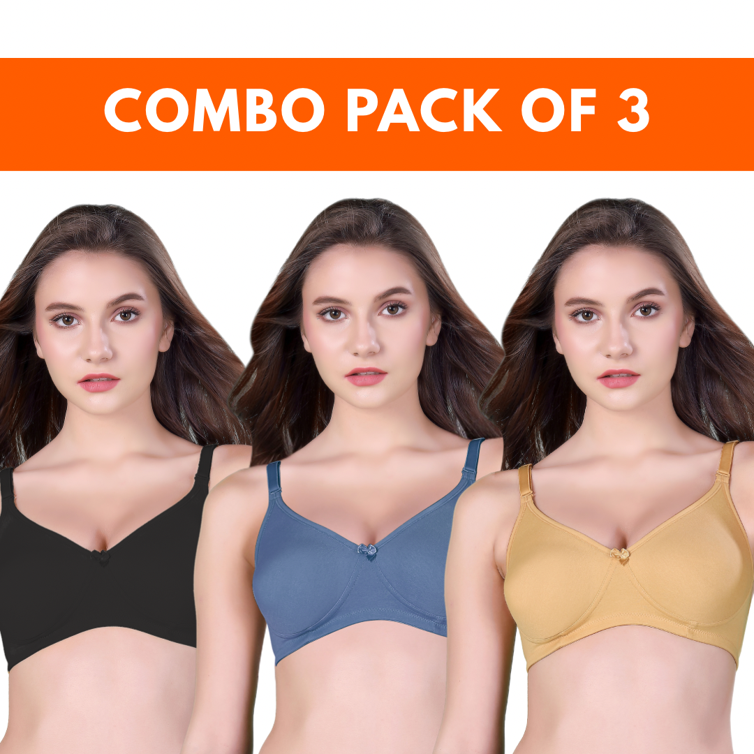 (PACK OF 3) MUSE BRA | B & D CUP | NON-WIRED | LIGHTLY PADDED | FULL CUP | EVERYDAY ESSENTIAL PACK