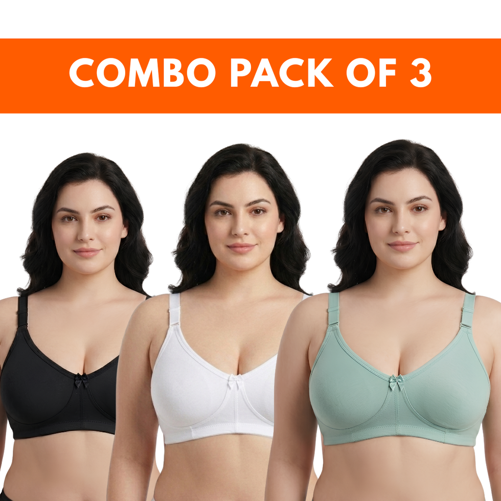 (PACK OF 3) SPAIN PLUS SIZE BRA | C-D CUP | FULL CUP SUPPORT | NON-WIRED & NON-PADDED | BROAD BUST BELT AND SHOULDER STRAP | EVERYDAY VALUE PACK