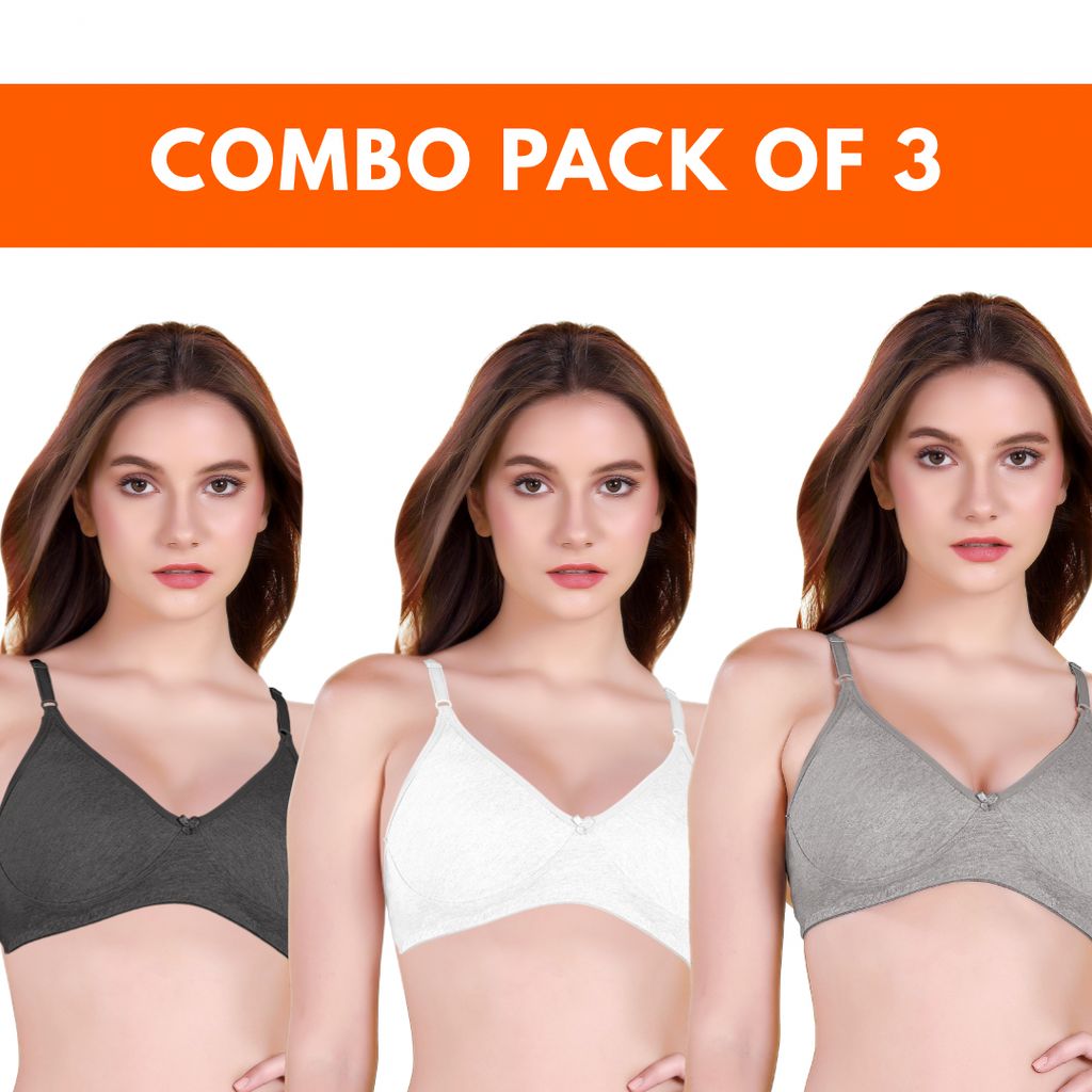 (PACK OF 3) ACTIVE BRA | B CUP | NON-PADDED | NON-WIRED | FULL CUP BRA | COTTON HOSIERY BRA