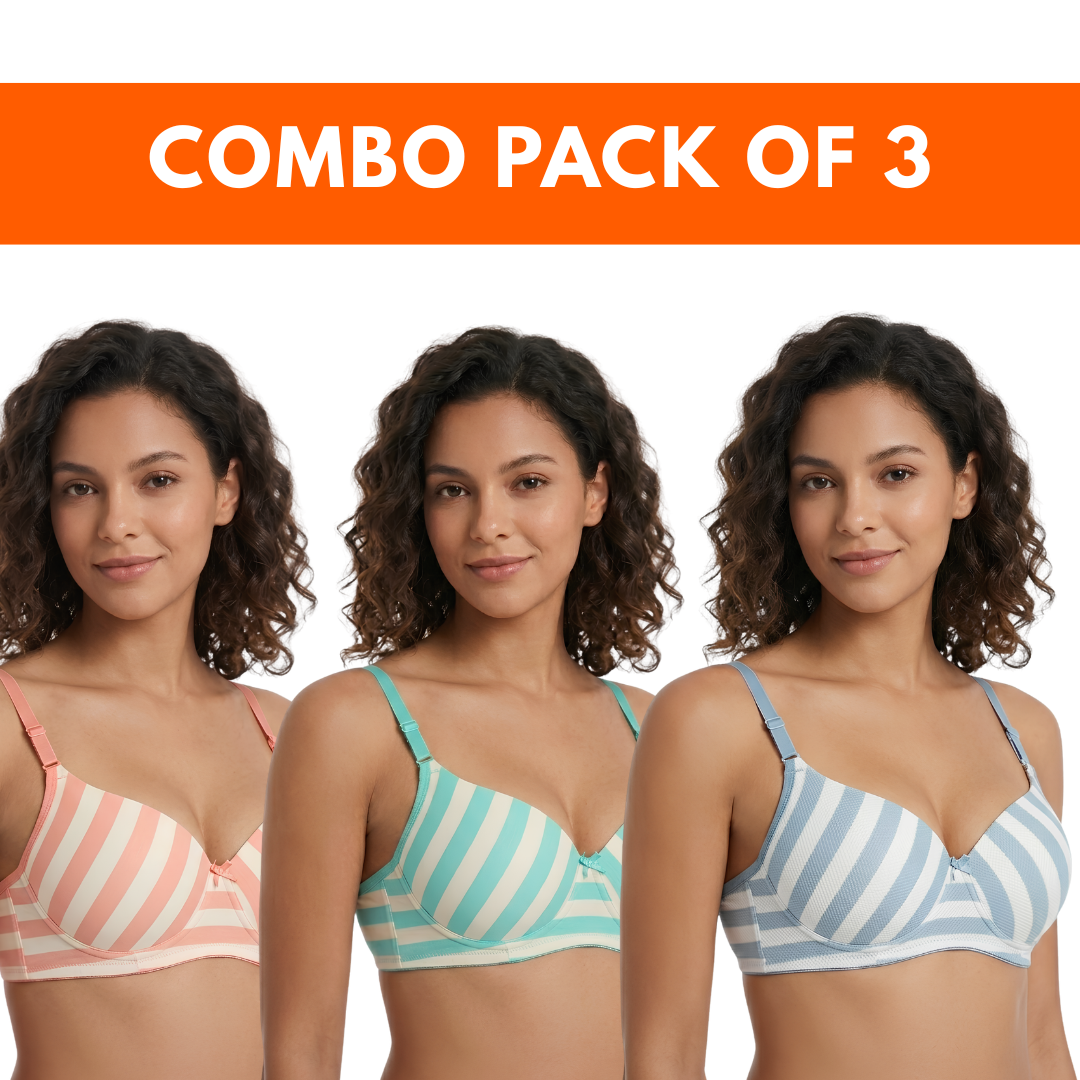 (PACK OF 3) POPCORN PAD | B-CUP | PADDED BRA | NON-WIRED | FULL CUP BRA | POPCORN FABRIC