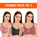 (PACK OF 3) CHROME PLUS SIZE BRA | C, D & E CUP | FULL CUP SUPPORT | NON-WIRED & NON-PADDED | BROAD BUST BELT AND SHOULDER STRAP | VALUE PACK OF 3