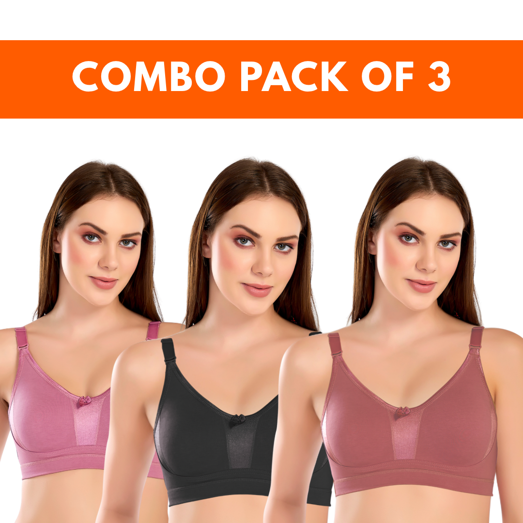 (PACK OF 3) CHROME PLUS SIZE BRA | C, D & E CUP | FULL CUP SUPPORT | NON-WIRED & NON-PADDED | BROAD BUST BELT AND SHOULDER STRAP | VALUE PACK OF 3