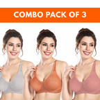 (PACK OF 3) OSLO BRA | D-CUP | NON-PADDED | NON-WIRED | FULL CUP BRA | T-SHIRT BRA | HIGH SUPPORT BRA