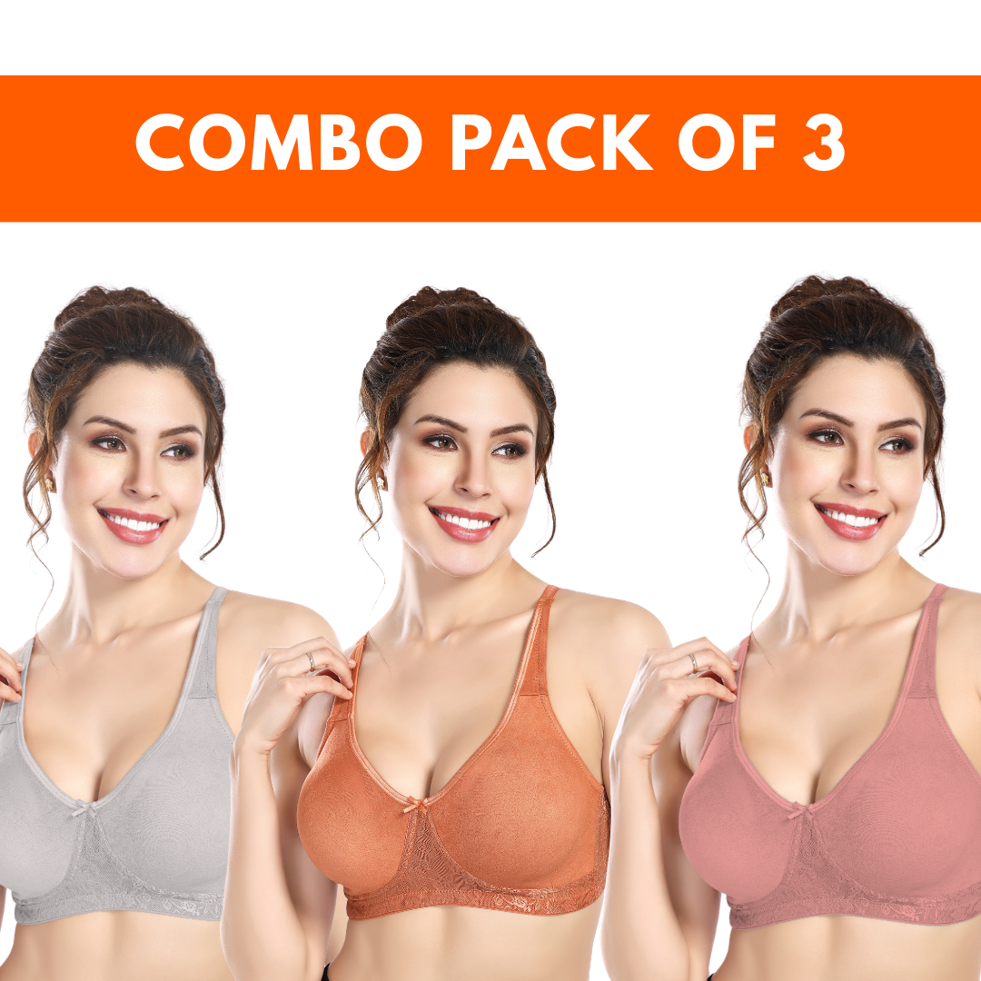 (PACK OF 3) OSLO BRA | D-CUP | NON-PADDED | NON-WIRED | FULL CUP BRA | T-SHIRT BRA | HIGH SUPPORT BRA | BUY 1 GET 1 FREE (Copy)