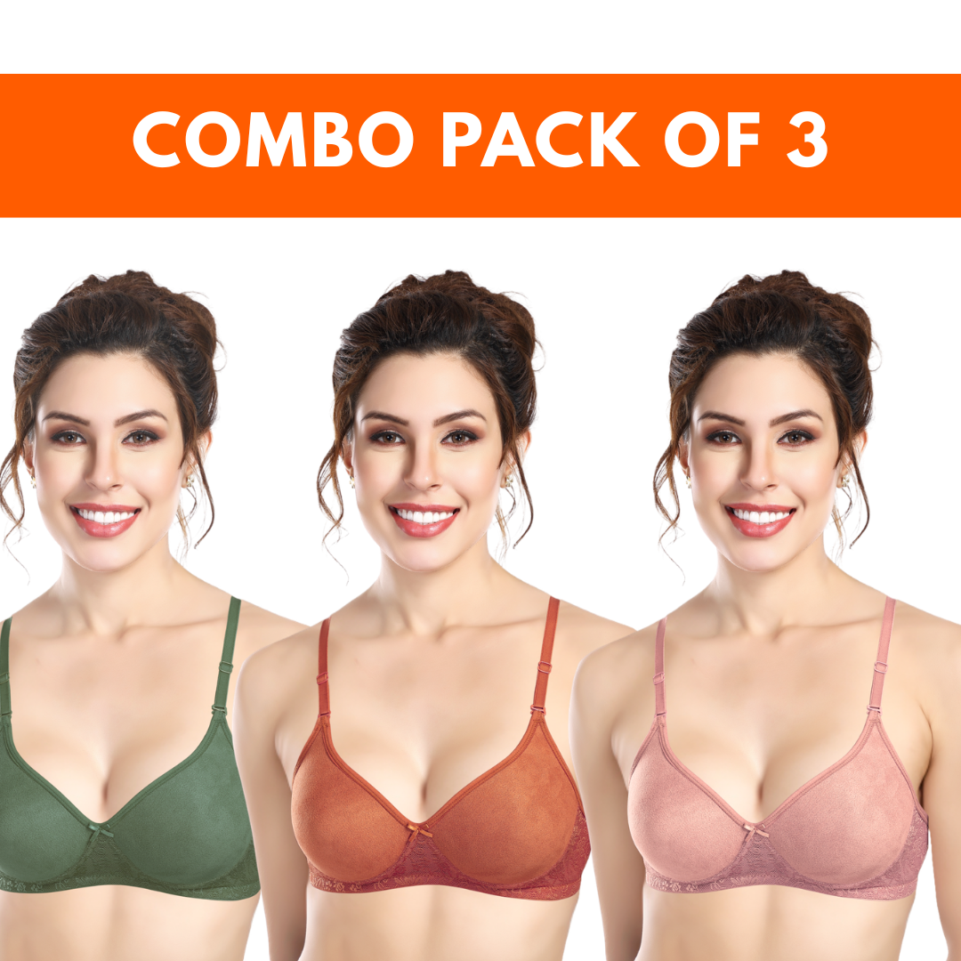 (PACK OF 3) LISBON PAD | B-CUP | PADDED BRA | SUEDE BRA | NON-WIRED | FULL CUP PADDED BRA